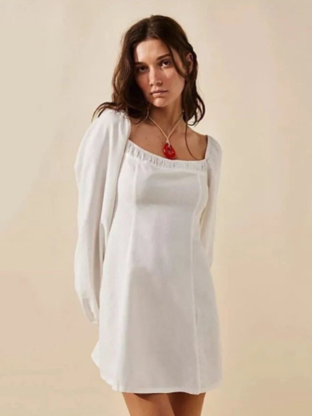 Free People Forget Me Not white puff sleeve mini dress size XS boho clean girl